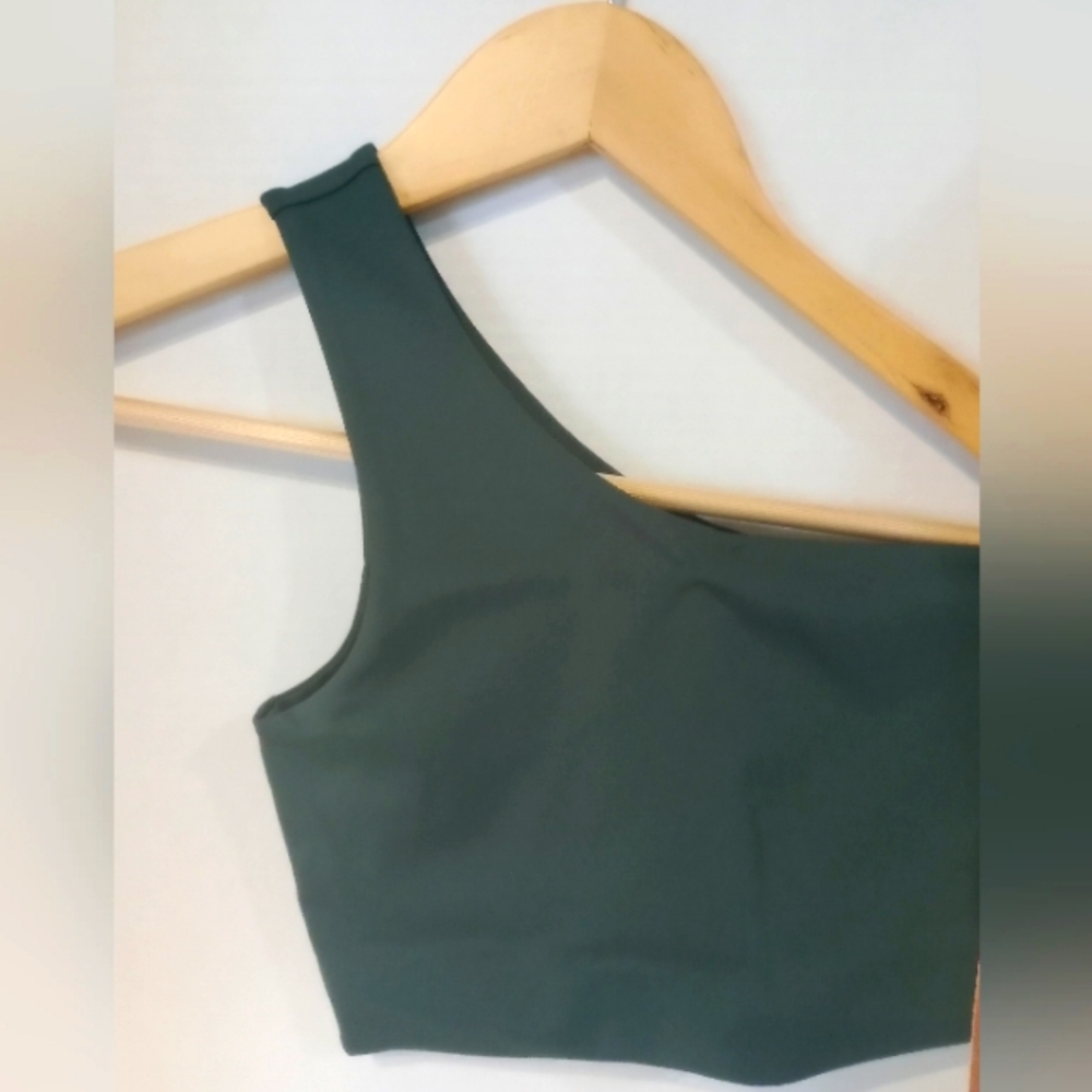 girlfriend collective One-Shoulder Tank Top in Dark Green - Picture 2 of 11